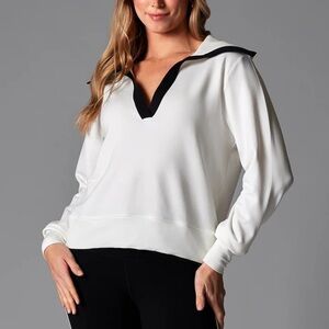 TAVI Cozy Collared Sweatshirt in Coconut Ebony Size Small Athleisure